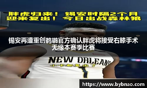 锡安再遭重创鹈鹕官方确认胖虎将接受右膝手术无缘本赛季比赛